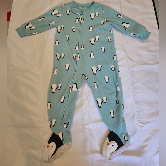 Carter's Baby Penguin Print Teal Footed 18M Pajamas - Picture 1 of 7